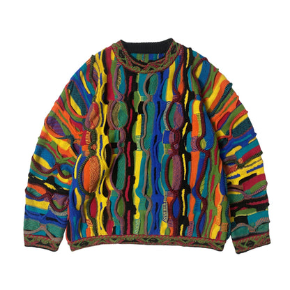 Japanese retro contrast color ethnic style knitted retro round neck pullover sweater s