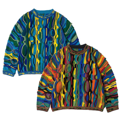 Japanese retro contrast color ethnic style knitted retro round neck pullover sweater s
