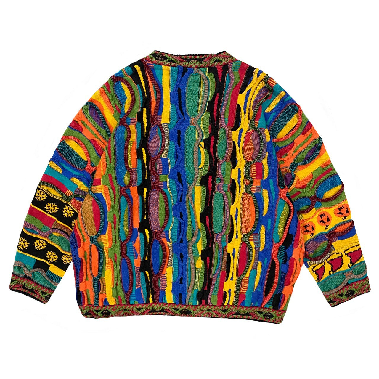 Heavy industry bitter gourd pattern round neck retro three-dimensional wave contrast color sweater  Christmas Snowflakes