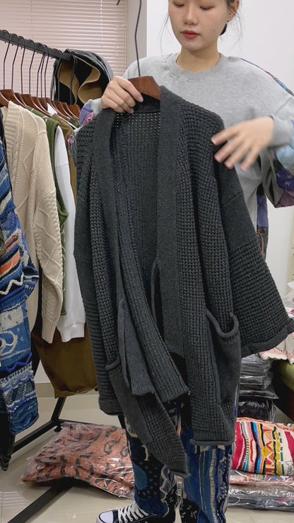 Japanese style niche retro knitted cardigan Taoist robe kendo robe sweater s