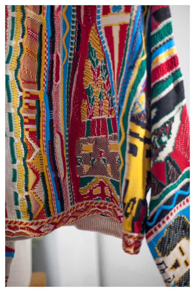 Japanese niche retro portrait pattern pullover red Crew Neck pullover sweater s