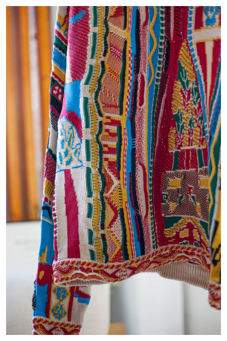 Japanese niche retro portrait pattern pullover red Crew Neck pullover sweater s