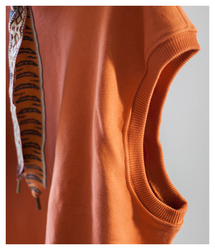 Japanese style niche retro tiger pattern tie vest vest orange