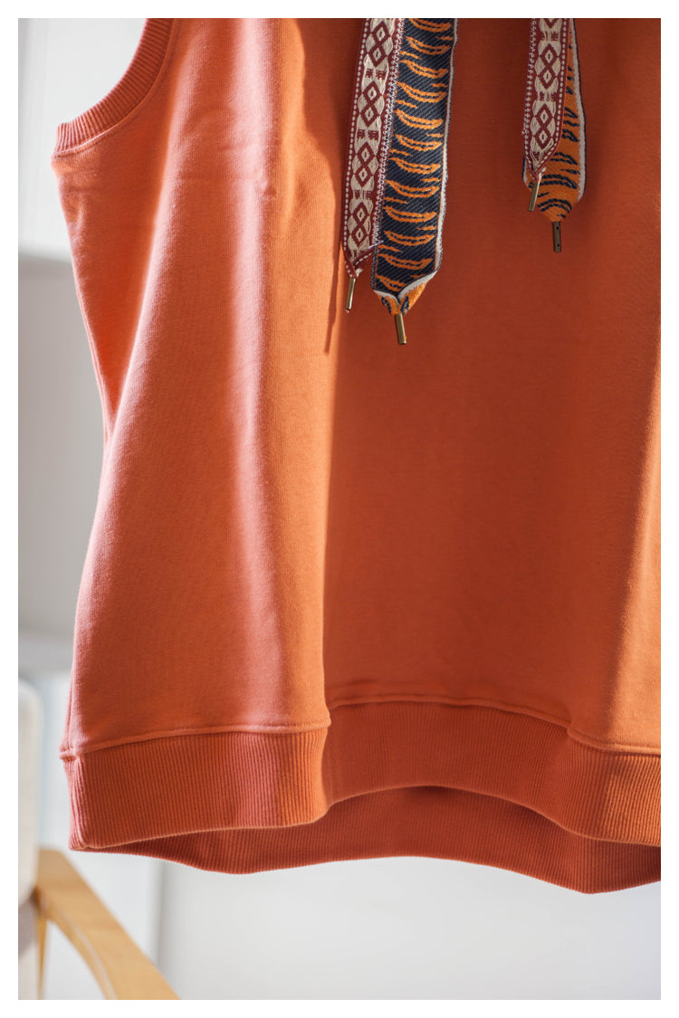 Japanese style niche retro tiger pattern tie vest vest orange