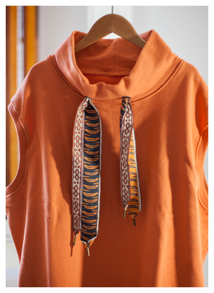Japanese style niche retro tiger pattern tie vest vest orange