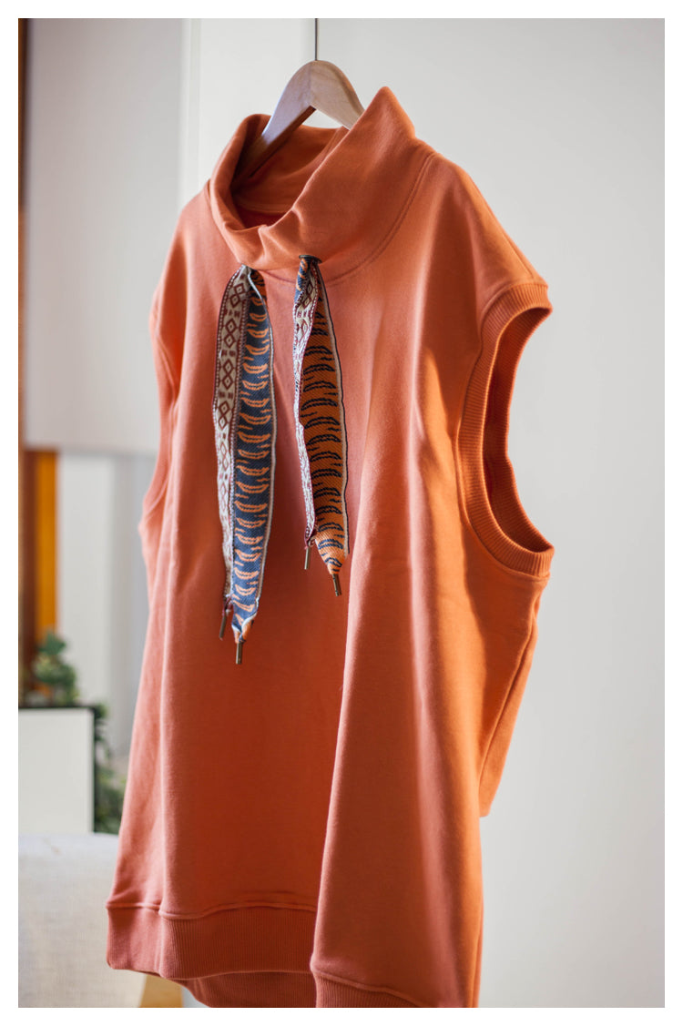 Japanese style niche retro tiger pattern tie vest vest orange