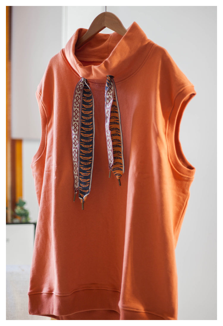 Japanese style niche retro tiger pattern tie vest vest orange