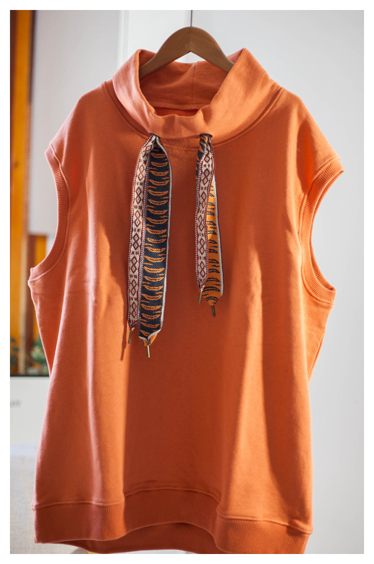 Japanese style niche retro tiger pattern tie vest vest orange