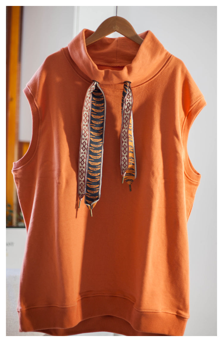 Japanese style niche retro tiger pattern tie vest vest orange