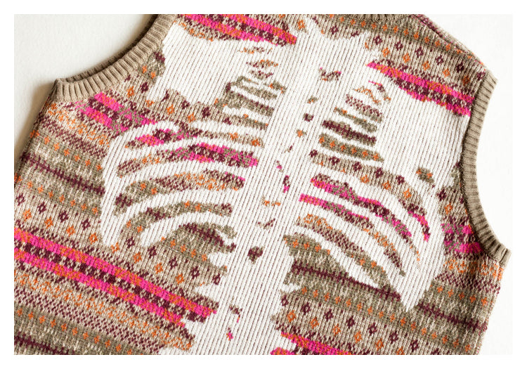 Japanese Vintage Skeleton Pattern Womens pullover sweater vest sweater s