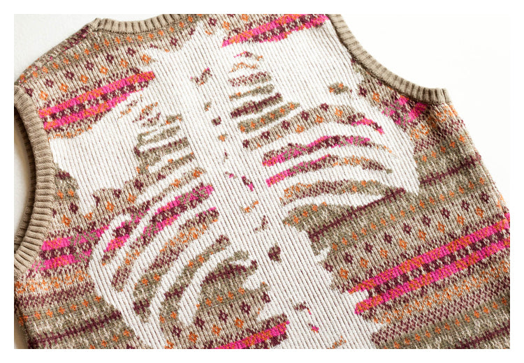 Japanese Vintage Skeleton Pattern Womens pullover sweater vest sweater s