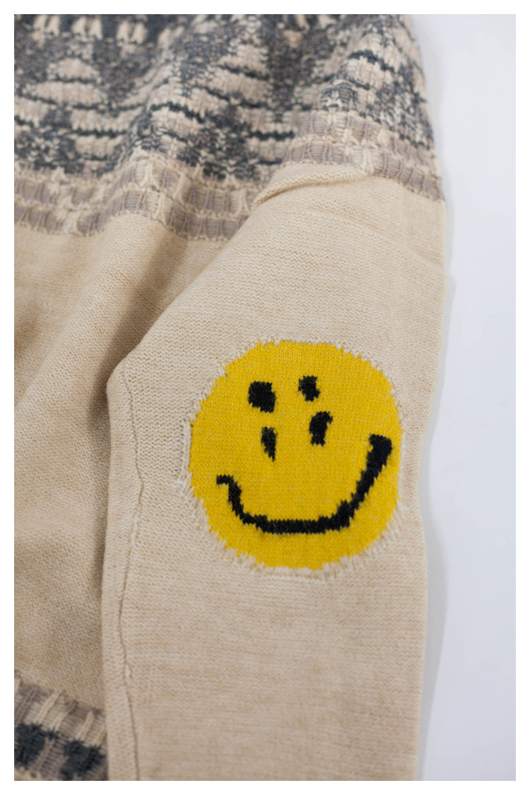 Japanese style retro smiley face sweater autumn and winter thick round neck sweater