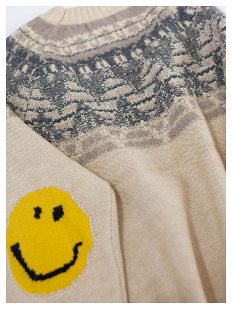 Japanese style retro smiley face sweater autumn and winter thick round neck sweater