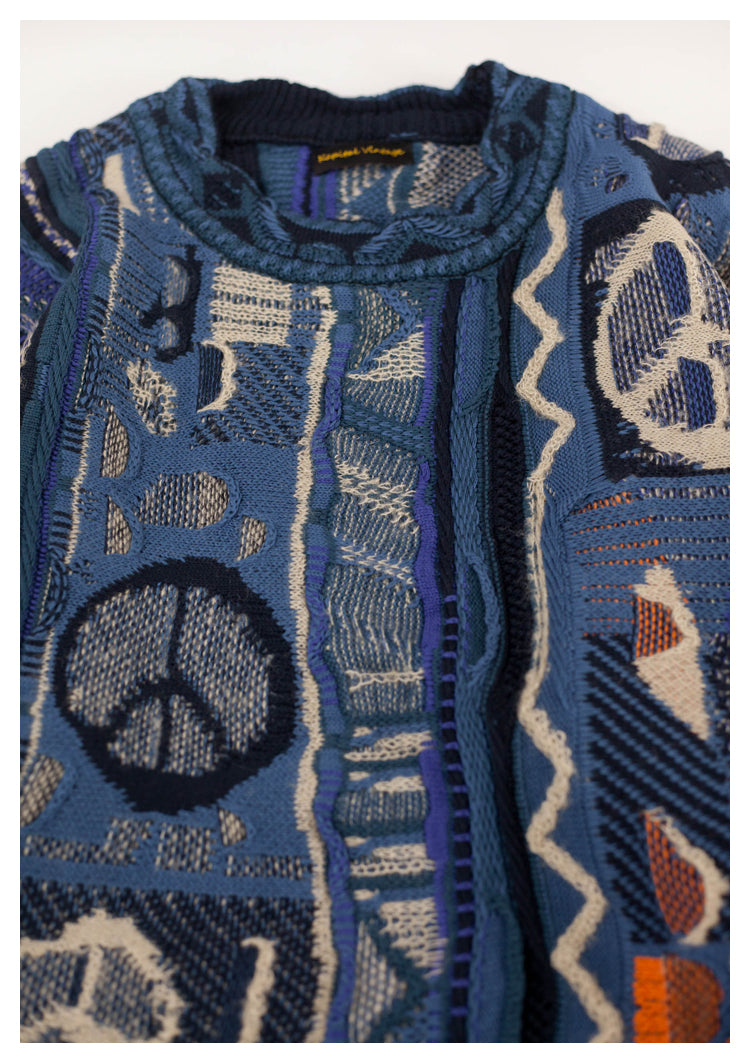 Japanese style anti-war retro couple heavy round neck pullover knitted sweater