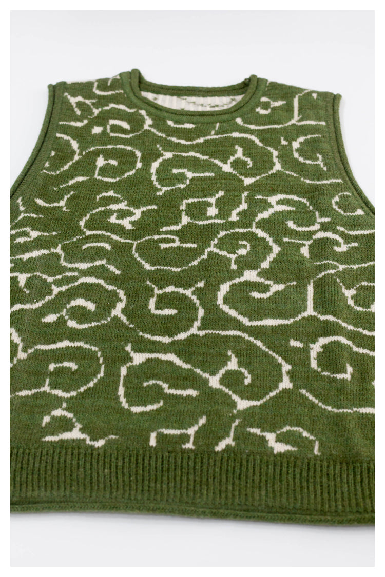 Japanese retro knitted vest green vintage Crew Neck Pullover Sweater s