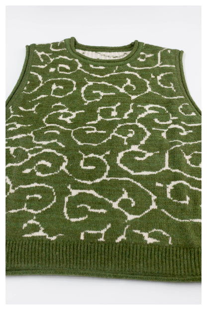 Japanese retro knitted vest green vintage Crew Neck Pullover Sweater s