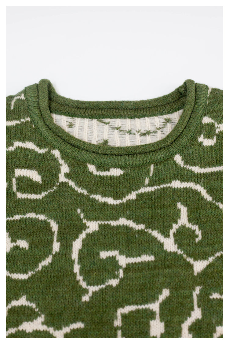 Japanese retro knitted vest green vintage Crew Neck Pullover Sweater s