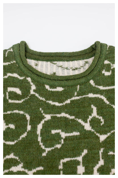 Japanese retro knitted vest green vintage Crew Neck Pullover Sweater s