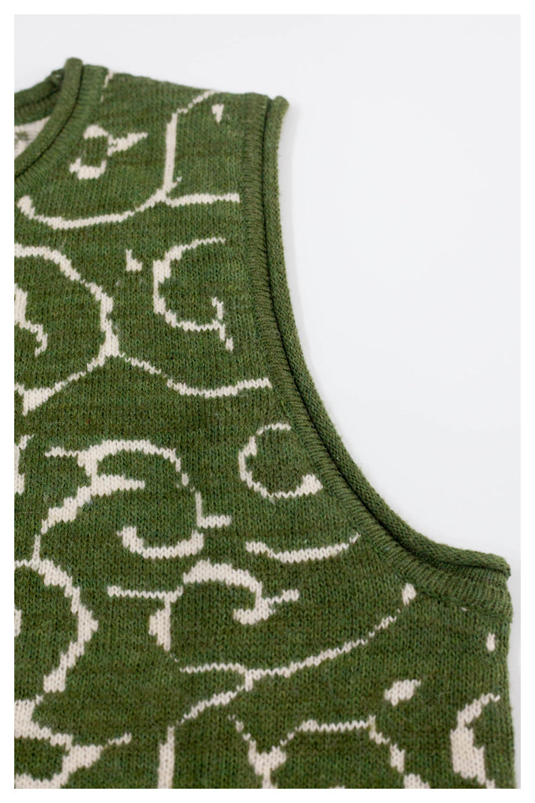 Japanese retro knitted vest green vintage Crew Neck Pullover Sweater s