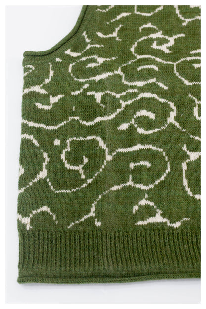 Japanese retro knitted vest green vintage Crew Neck Pullover Sweater s