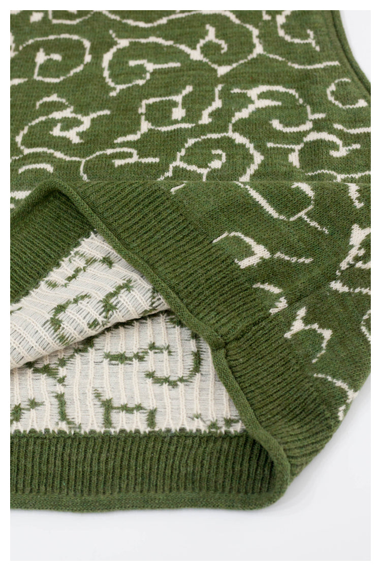 Japanese retro knitted vest green vintage Crew Neck Pullover Sweater s