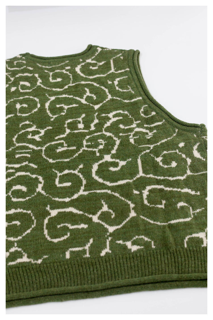 Japanese retro knitted vest green vintage Crew Neck Pullover Sweater s