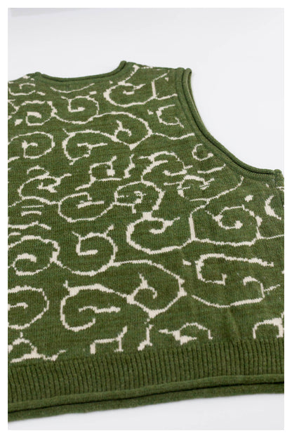 Japanese retro knitted vest green vintage Crew Neck Pullover Sweater s