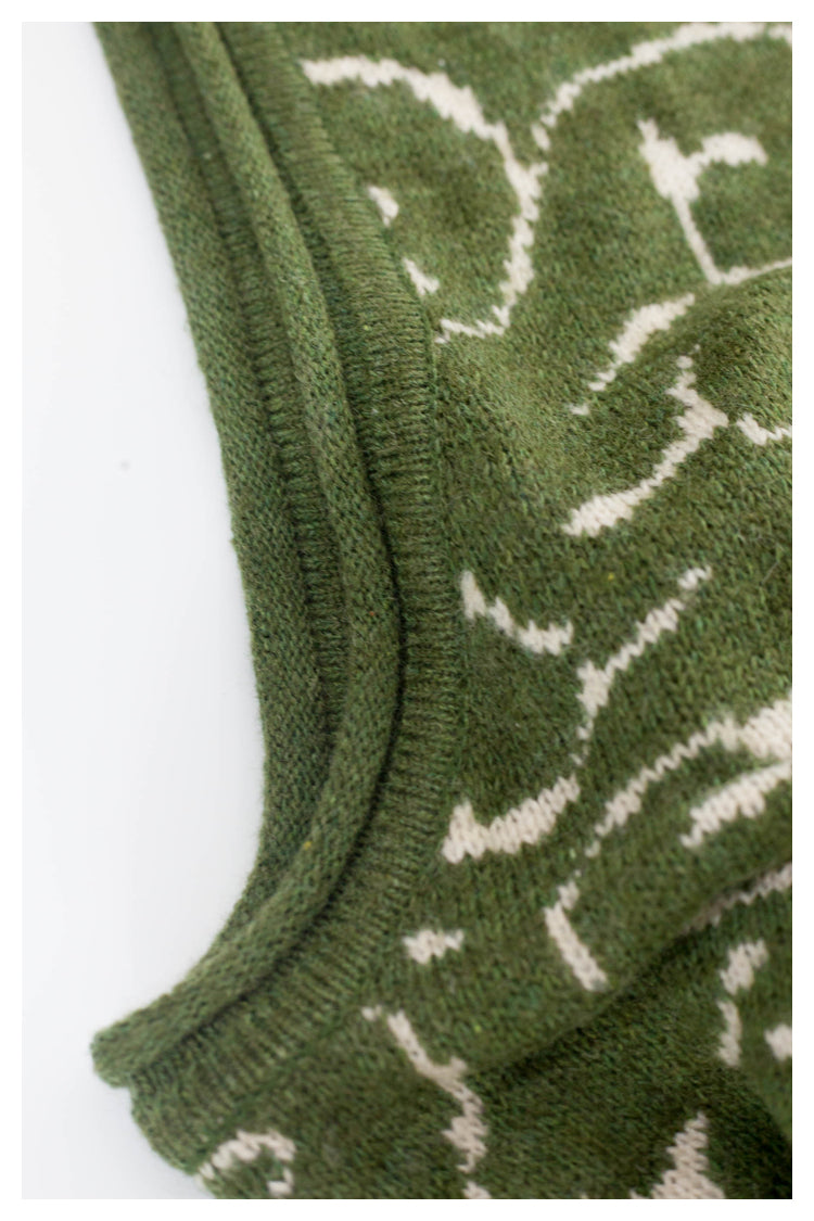 Japanese retro knitted vest green vintage Crew Neck Pullover Sweater s