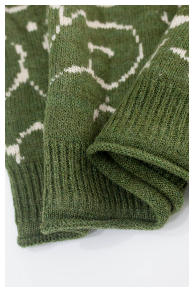 Japanese retro knitted vest green vintage Crew Neck Pullover Sweater s