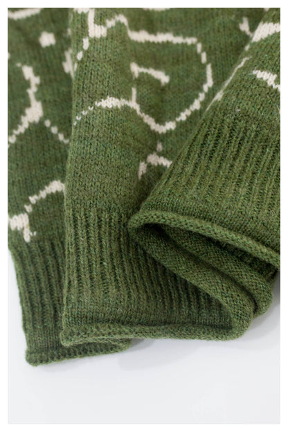 Japanese retro knitted vest green vintage Crew Neck Pullover Sweater s
