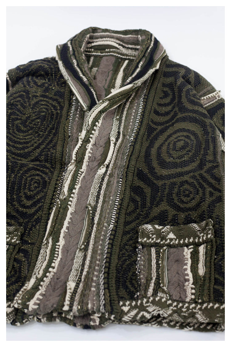Japanese style retro dark green maze knitted sweater cardigan