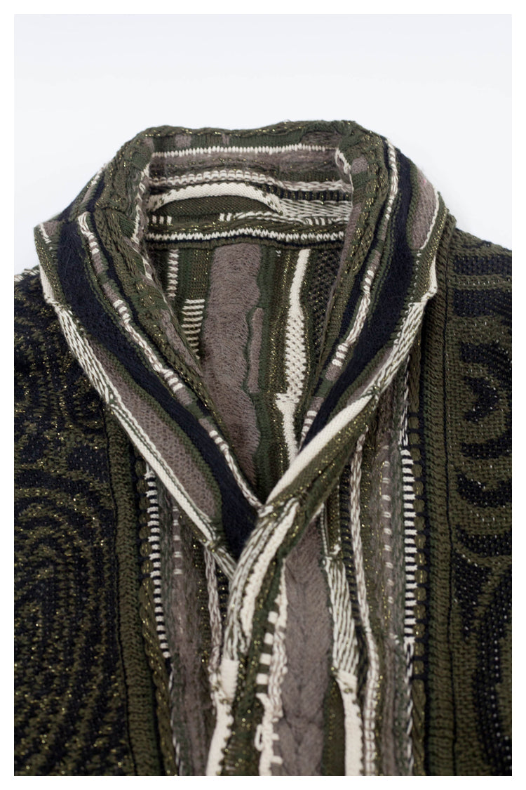 Japanese style retro dark green maze knitted sweater cardigan