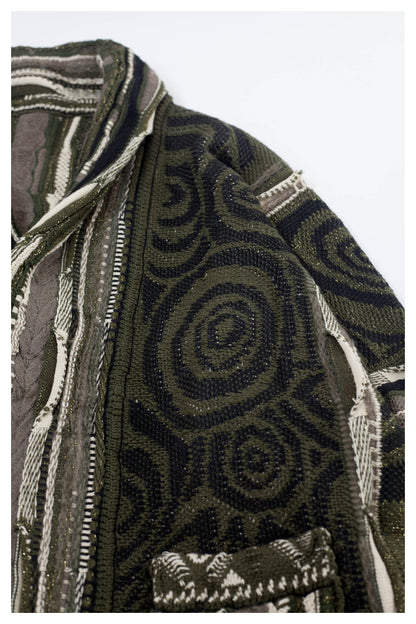 Japanese style retro dark green maze knitted sweater cardigan