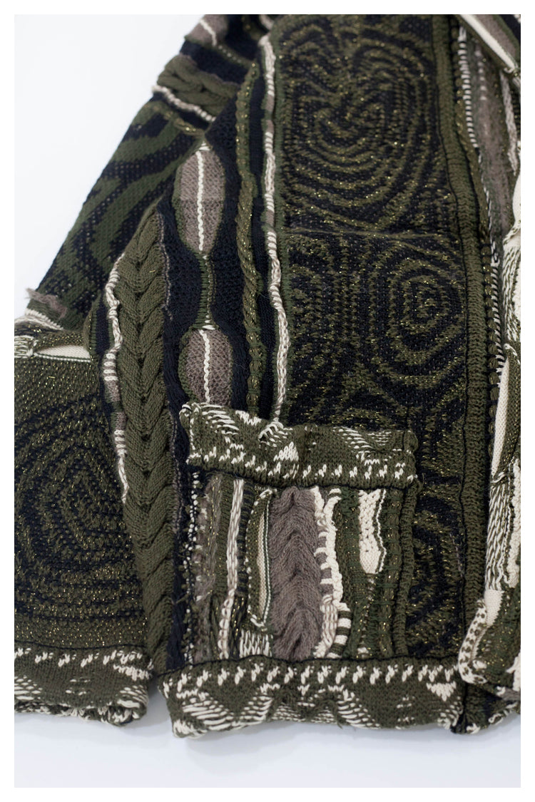 Japanese style retro dark green maze knitted sweater cardigan