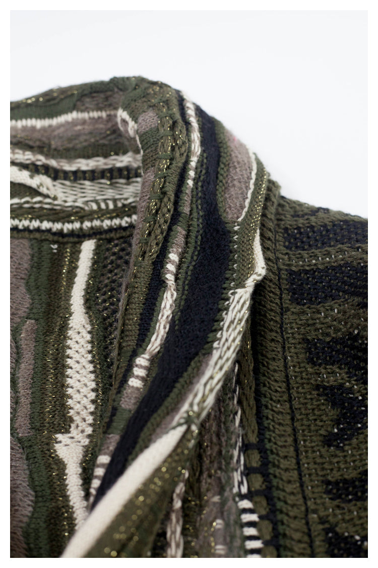Japanese style retro dark green maze knitted sweater cardigan
