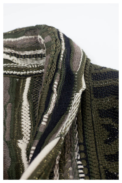 Japanese style retro dark green maze knitted sweater cardigan