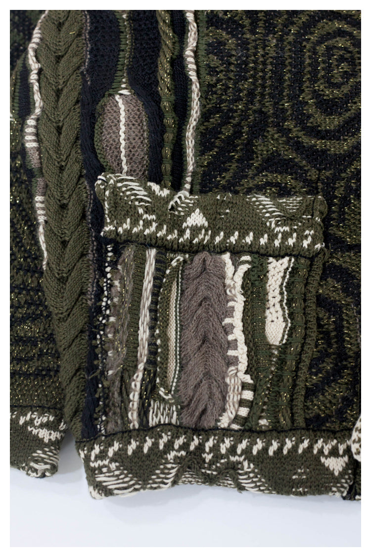 Japanese style retro dark green maze knitted sweater cardigan