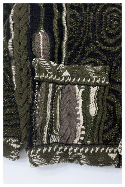Japanese style retro dark green maze knitted sweater cardigan