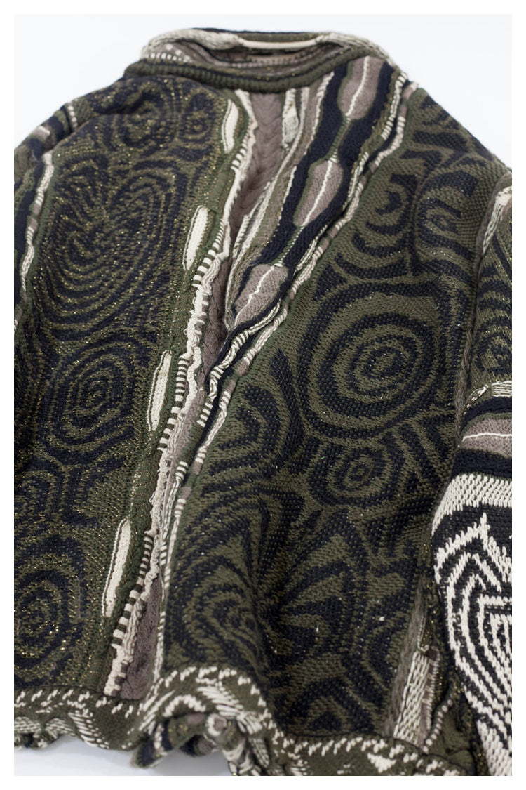 Japanese style retro dark green maze knitted sweater cardigan