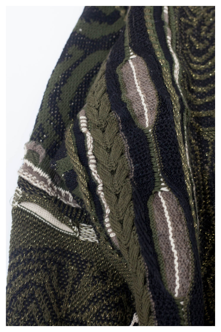 Japanese style retro dark green maze knitted sweater cardigan