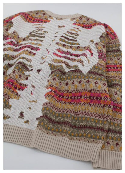 KA33 In stock, Japanese retro bone rib stripe knitted sweater pullover powder