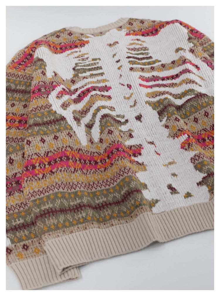 KA33 In stock, Japanese retro bone rib stripe knitted sweater pullover powder