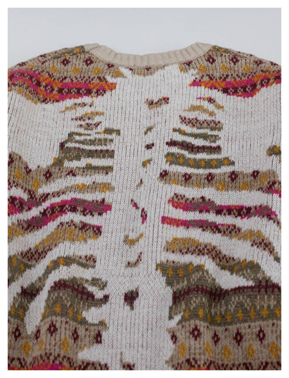 KA33 In stock, Japanese retro bone rib stripe knitted sweater pullover powder