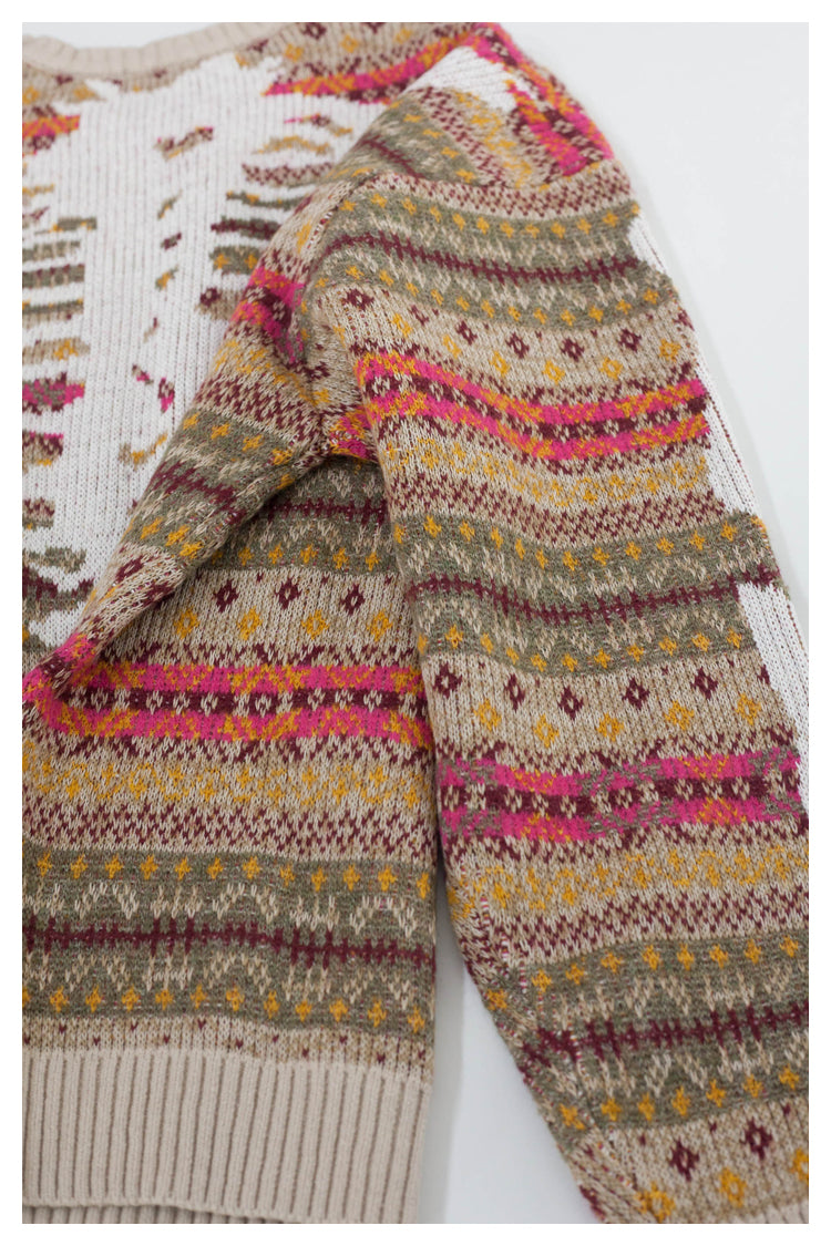 KA33 In stock, Japanese retro bone rib stripe knitted sweater pullover powder