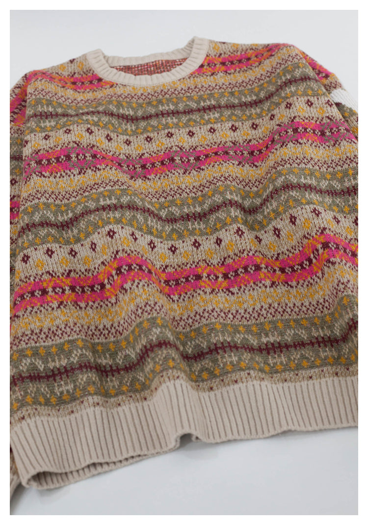 KA33 In stock, Japanese retro bone rib stripe knitted sweater pullover powder
