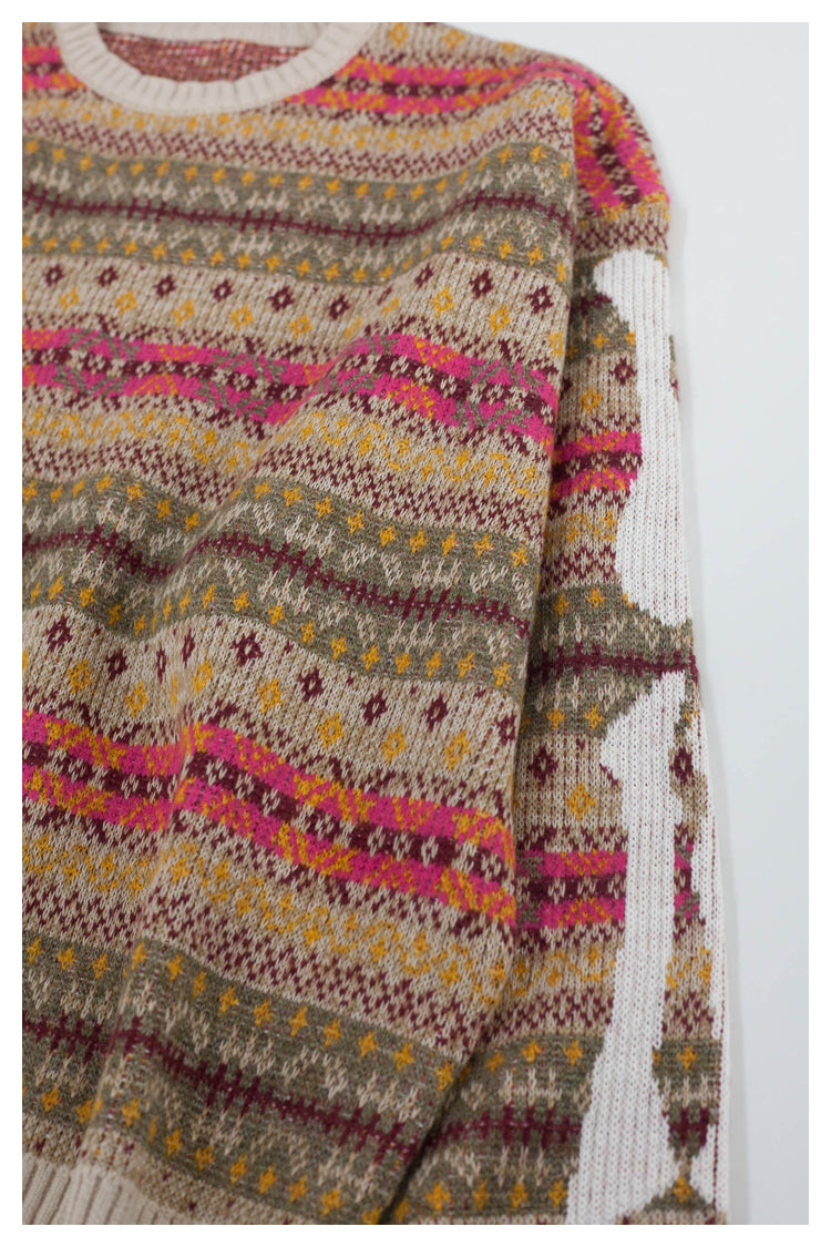 KA33 In stock, Japanese retro bone rib stripe knitted sweater pullover powder