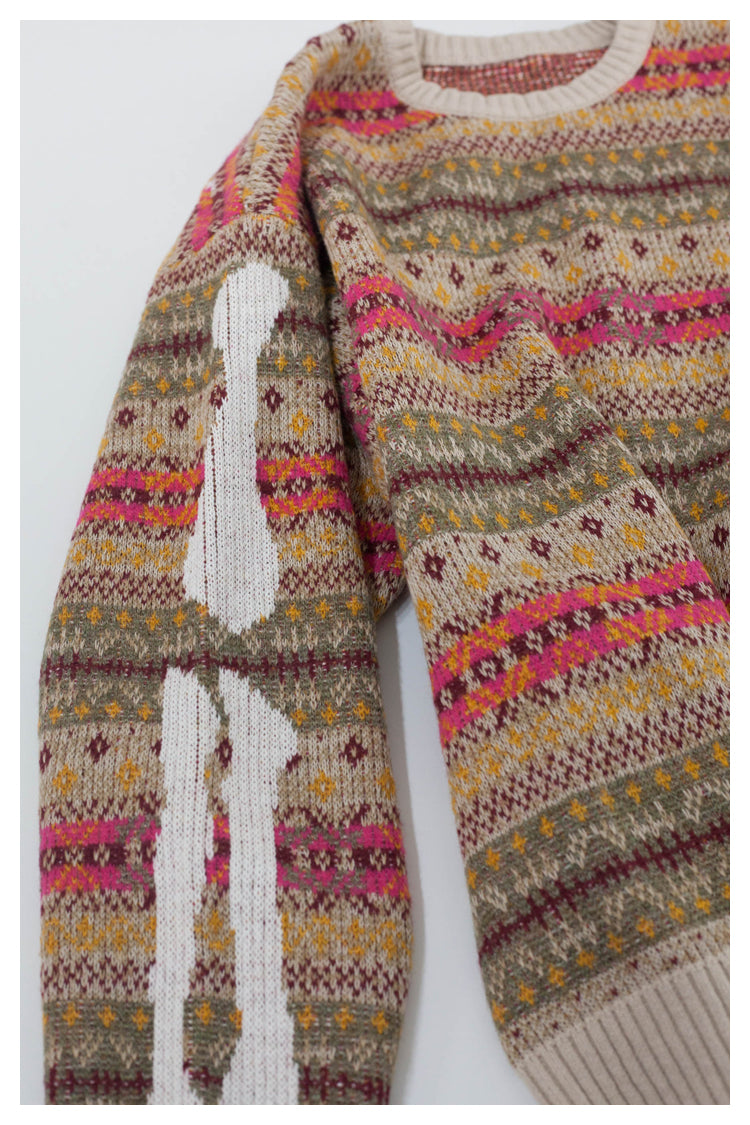 KA33 In stock, Japanese retro bone rib stripe knitted sweater pullover powder