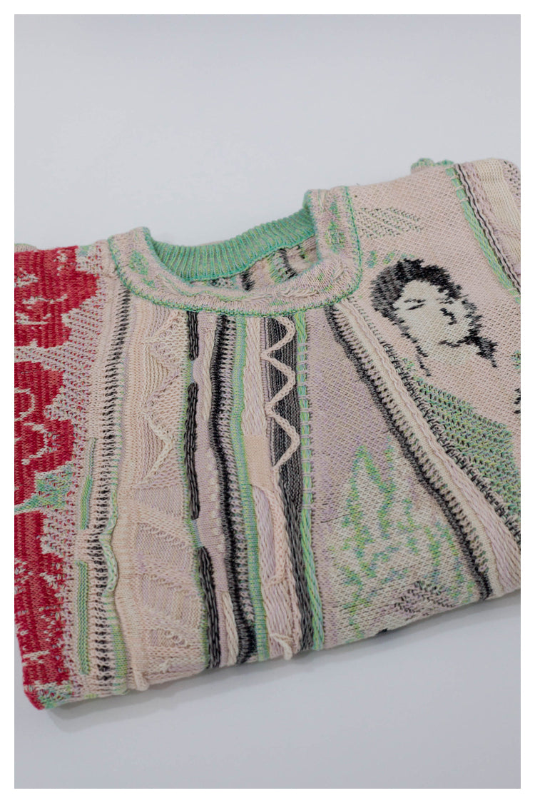 Japanese niche retro Santa Maria pattern Crew Neck Pullover Sweater S