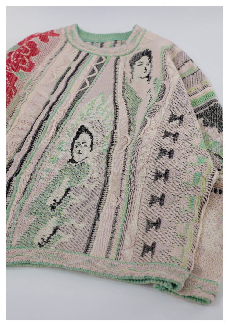 Japanese niche retro Santa Maria pattern Crew Neck Pullover Sweater S