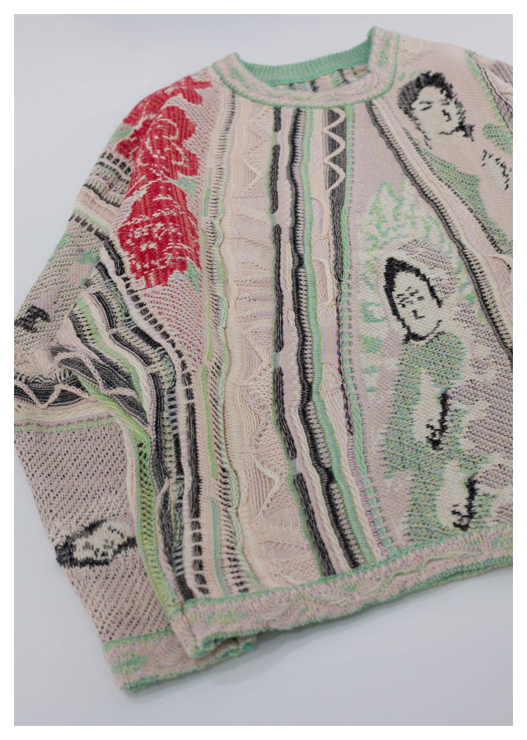 Japanese niche retro Santa Maria pattern Crew Neck Pullover Sweater S